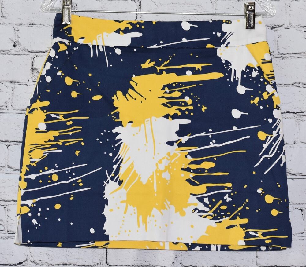 Loudmouth Ladies Blue Gold Paint Splatter Michigan Golf Skirt Skort Size 4